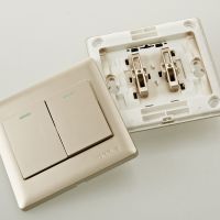 欧普照明 二开两开双控开关插座面板 86型金色2开双联床头开关