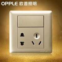 欧普照明 五孔带开关86型插座面板 金色带开关电源插座一开双五孔